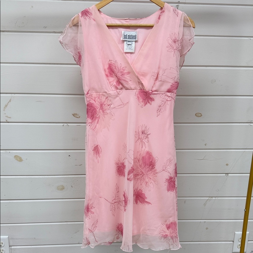 Jodi Michaels Vintage Pink Floral Midi Dress Women's Size 3/4